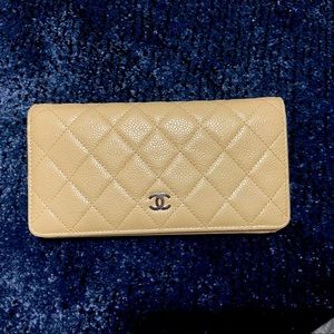 Beige chanel yen long flap bifold wallet AUTHENTIC